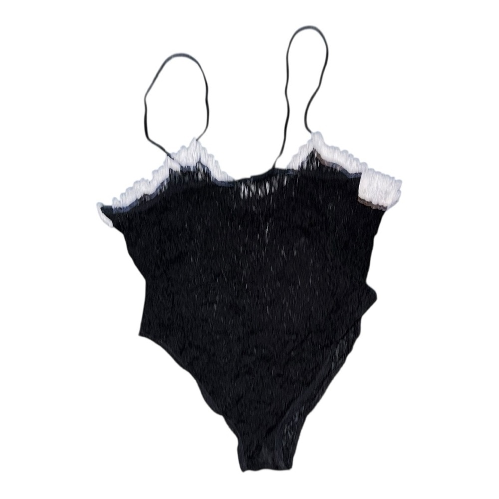 VTG all lace body suit with white lace trim stretchy made in USA size large - Picture 5 of 8